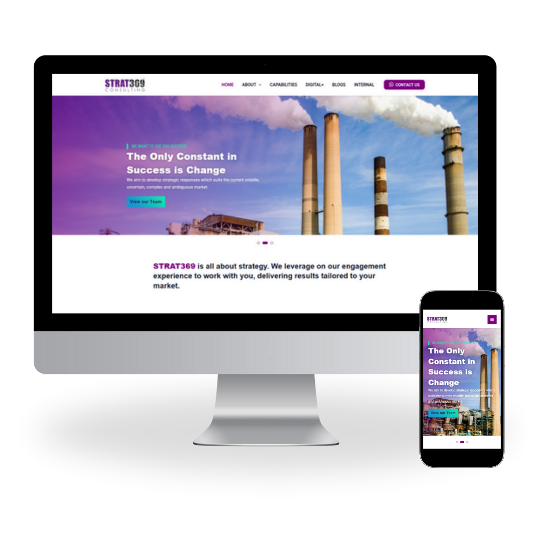 主页 STRAT369 Consultancy Sdn. Bhd. Website with desktop and mobile view by JHC Web Design.